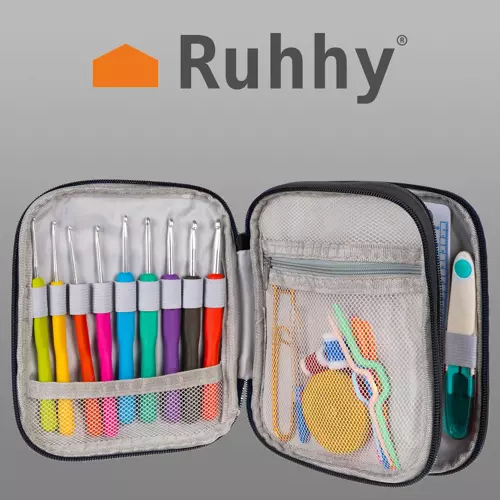 Horgolótű készlet praktikus tokban, vonalzó, olló és sok más kiegészítővel - 85 + 1 db (WNDR19456) - Image 2