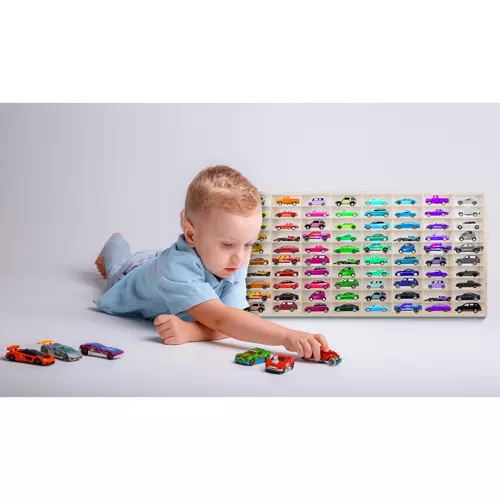 Fából készült 80 rekeszes matchbox autó tároló polc 78,5 x 40 x 4,5 cm (WNDR20233) - Image 7