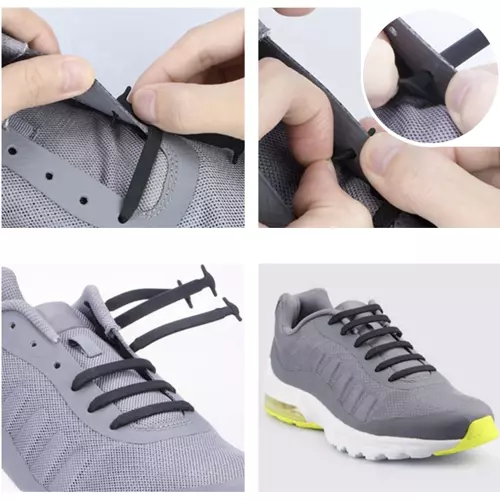 Vízálló kötésmentes szilikon cipőfűző készlet – 16 db, fekete szín (WNDR19933) - Image 6