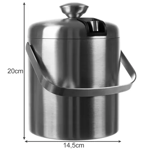 Duplafalú rozsdamentes acél jégvödör – fedővel, szűrővel, csipesszel és kanállal - 1,3 literes (WNDR21159) - Image 3