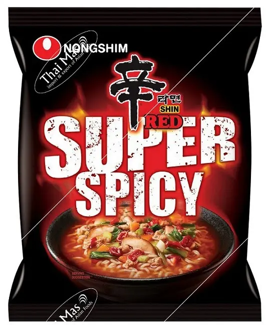 Nongshim Instant Noodles Shin Red Super Spicy – Extrém csípős instant tésztaleves - 120g - Image 2