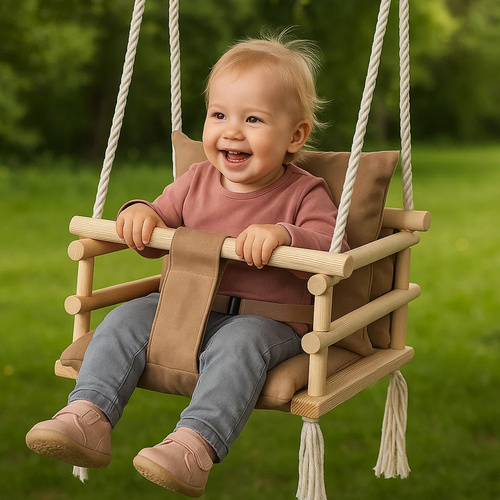 Velúr hintaszék kisgyermekeknek - Kruzzel - bézs, fa (WNDR26685) - Image 2